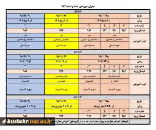 جدول زمان بندی حذف و اضافه نیمسال 982