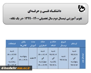 تقویم آموزشی نیمسال دوم 400-1399