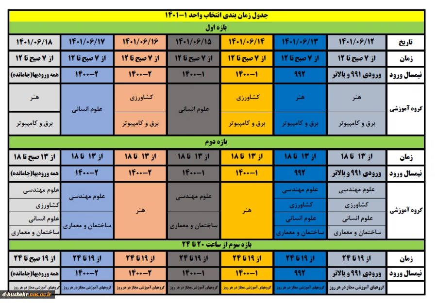 تقویم آموزشی و برنامه زمان بندی انتخاب واحد دانشجویان دوره های کارشناسی وکاردانی در نیمسال اول سال تحصیلی 1402 – 1401 دانشکده فنی و حرفه ای دختران بوشهر 3