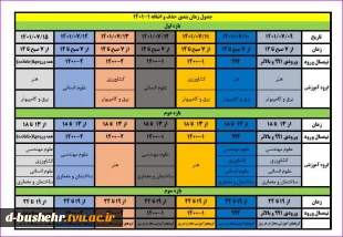 تقویم آموزشی و برنامه زمان بندی حذف و اضافه دانشجویان دوره های کارشناسی وکاردانی در نیمسال اول سال تحصیلی 1402 – 1401 دانشکده فنی و حرفه ای دختران بوشهر 2