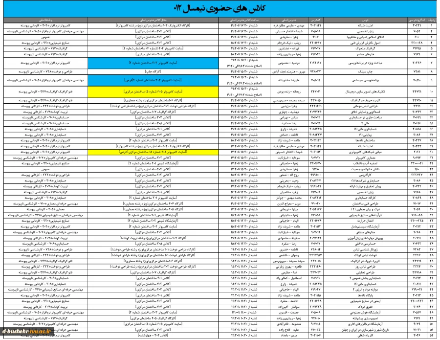 کلاس های آنلاین  و حضوری نیمسال 012 _ مرکز الزهرا(س) 2