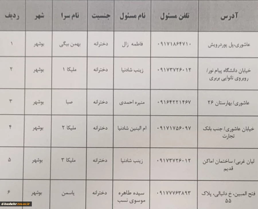 اطلاعیه شماره ۲ _ خوابگاه های دانشجویی دخترانه(خوابگاه خودگردان) 2