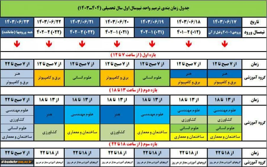 جدول زمان‌بندی ترمیم انتخاب واحد دانشگاه ملی مهارت 2