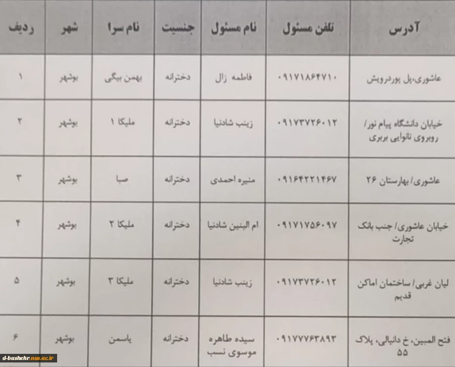 اطلاعیه اعلام اسامی دانشجویان خوابگاهی(خوابگاه های طاهره و کوثر) جهت نیمسال دوم 404-1403 2